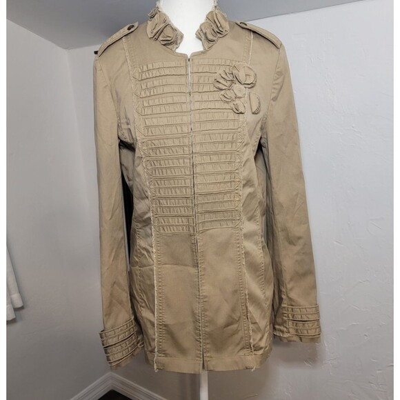 White House Black Market Military Khaki Jacket 6 Nehru Collar 70s Vibe - Picture 3 of 13